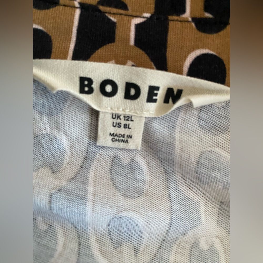 Boden Laura Jersey Midi Shirt DressCamel Geo Chain Long Sleeve Sz 8 - Picture 5 of 11